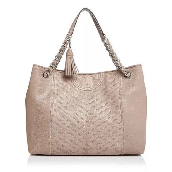 Tory Burch Taupe Distressed Leather Fleming Tote / leather shoulder bag - Picture 1 of 16
